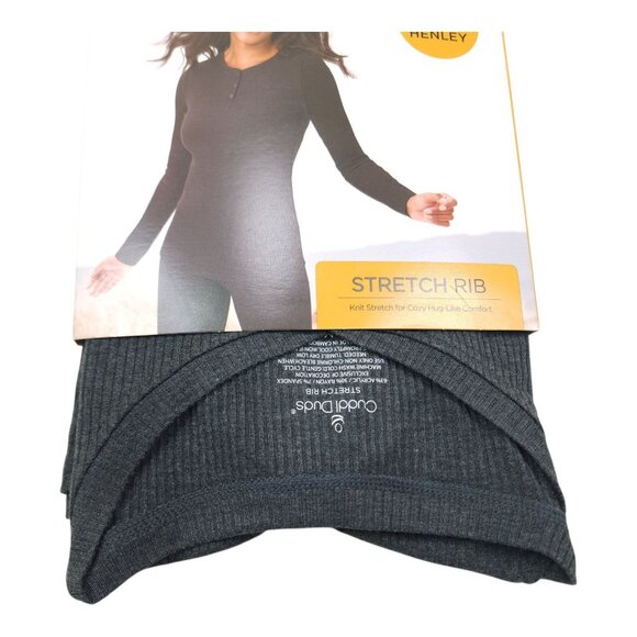 Cuddl Duds Womens Long Sleeve Henley Stretch Rib Knit Top Medium Charcoal - Picture 2 of 10